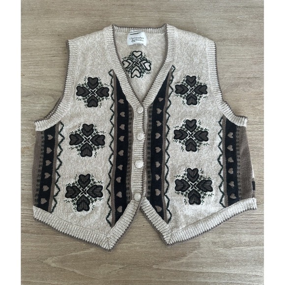 Christopher & Banks Sweaters - VTG Christopher & Banks Womens Hand Embroidered Sweater Vest Hearts XL Cottage